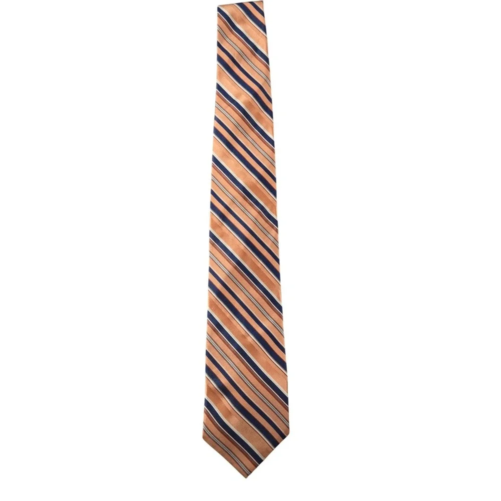 Tommy Hilfiger Silk Tie Orange Blue Striped Classic Men's Office Wear Formal